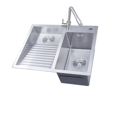 (60x48cm) 304 Stainless Steel Manual Kitchen Sink Single Bowl Above Counter / Undermount Set with Washboard & Dispenser Dainer