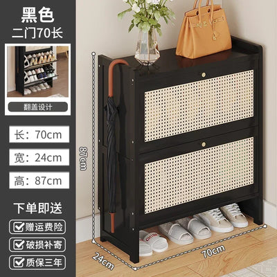 Bamboo Multi-layer Shoes Organization Rattan Flip Shoe Rack Living Room Against The Wall Boot Shelf Versatile Storage Cabinet