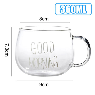 360ml Breakfast Coffee Cup Tea Mug Transparent Glass Cup Drinks Dessert Milk Cup Glass Mugs Letter Printed Handle Drinkware