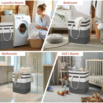 2Pc Gradient Grey 75L Large Laundry Baskets Waterproof Freestanding Laundry Organization Collapsible Tall Clothes Storage Hamper