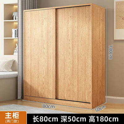 AOLIVIYA Wardrobe Household Bedroom Sliding Door Solid Wood Wardrobe Log Small Apartment Sliding Door Storage Cabinet Rental