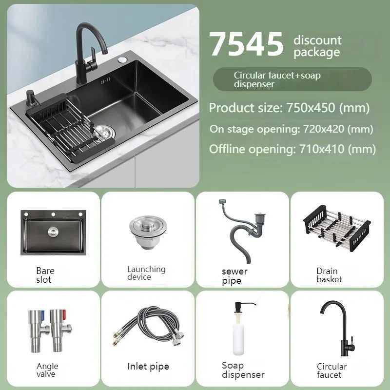 Stainless Steel Kitchen Sink Large Single Slot Undermount Basin Household Washbasin Multifunctional Sinks Apartment