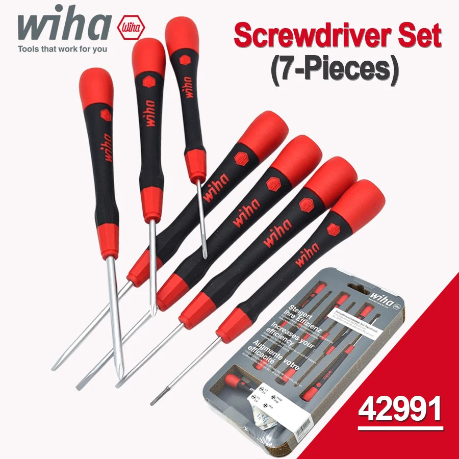 Wiha 42991 Precision Screwdriver Set for Phillips and Slotted Screws 7 Pieces- Repair Tools Ergonomic Grip and Swivel End Cap