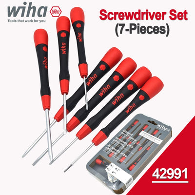 Wiha 42991 Precision Screwdriver Set for Phillips and Slotted Screws 7 Pieces- Repair Tools Ergonomic Grip and Swivel End Cap