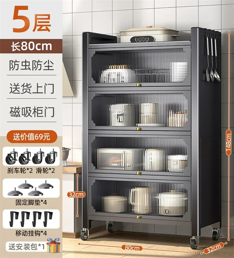 Modern Metal Kitchen Cabinets Kitchen Furniture Multi-layer Storage Cabinet Floor Racks Multi-functional Tableware Cabinet U