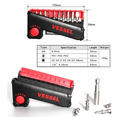 VESSEL Original Imported Ratchet Screwdriver Set with 11 Bits 1/4'' Strong Magnetic Screwdriver Bits Sets 2200+11Pcs