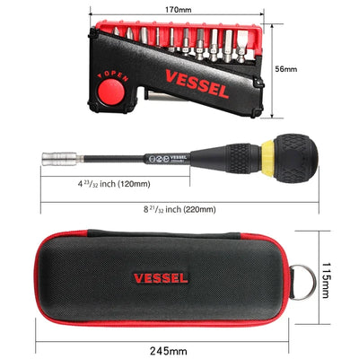 VESSEL Original Imported Ratchet Screwdriver Set with 11 Bits 1/4'' Strong Magnetic Screwdriver Bits Sets 2200+11Pcs