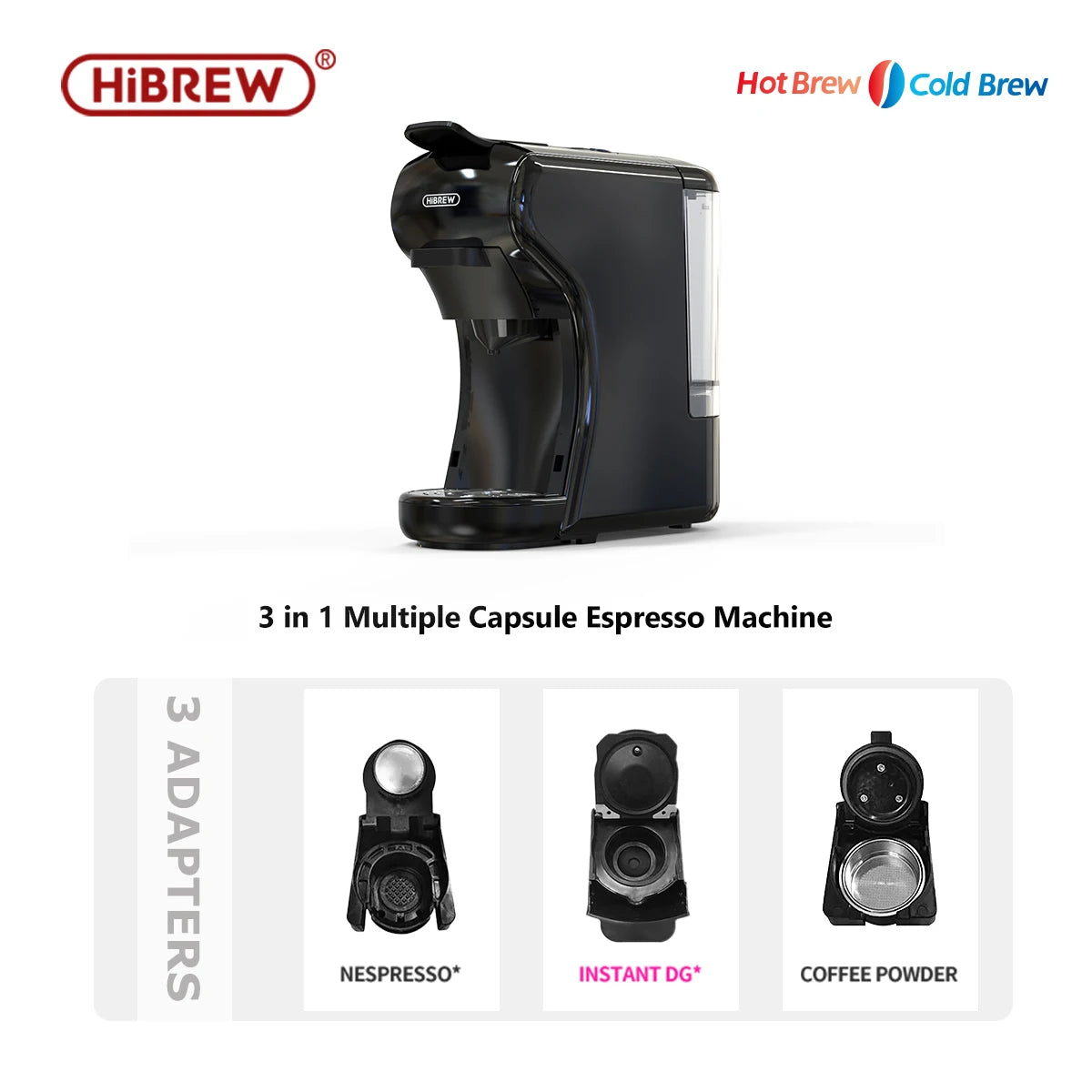 HiBREW Coffee Machine 19 Bar 4in1 Hot & Cold Multiple Capsule Espresso Cafetera Pod Coffee Maker Dolce Milk Nexpresso Powder H1A