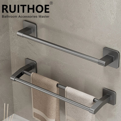 Bathroom Hand Towel Rack Towel Holder Wall Mount No Drill Mount 30/40/50cm Towel Bar Plastic ABS Double Bar 2 Tier Apartment