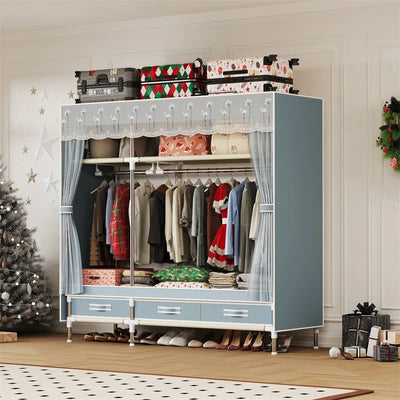 Simple wardrobe, durable and practical, easy to assemble, Christmas atmosphere, mesh cover and drawers