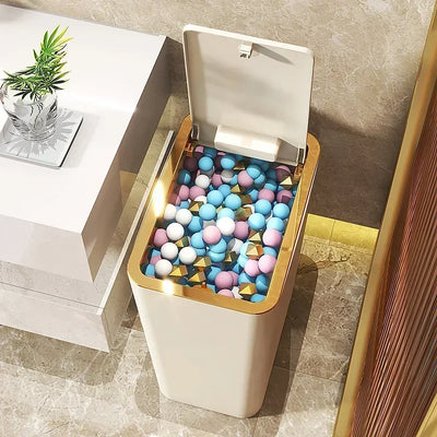 Bathroom Trash Can Large Garbage Can With Press Top Lid For Toilet Bedroom Living Room Plastic Wastebasket With Pop Up Lid