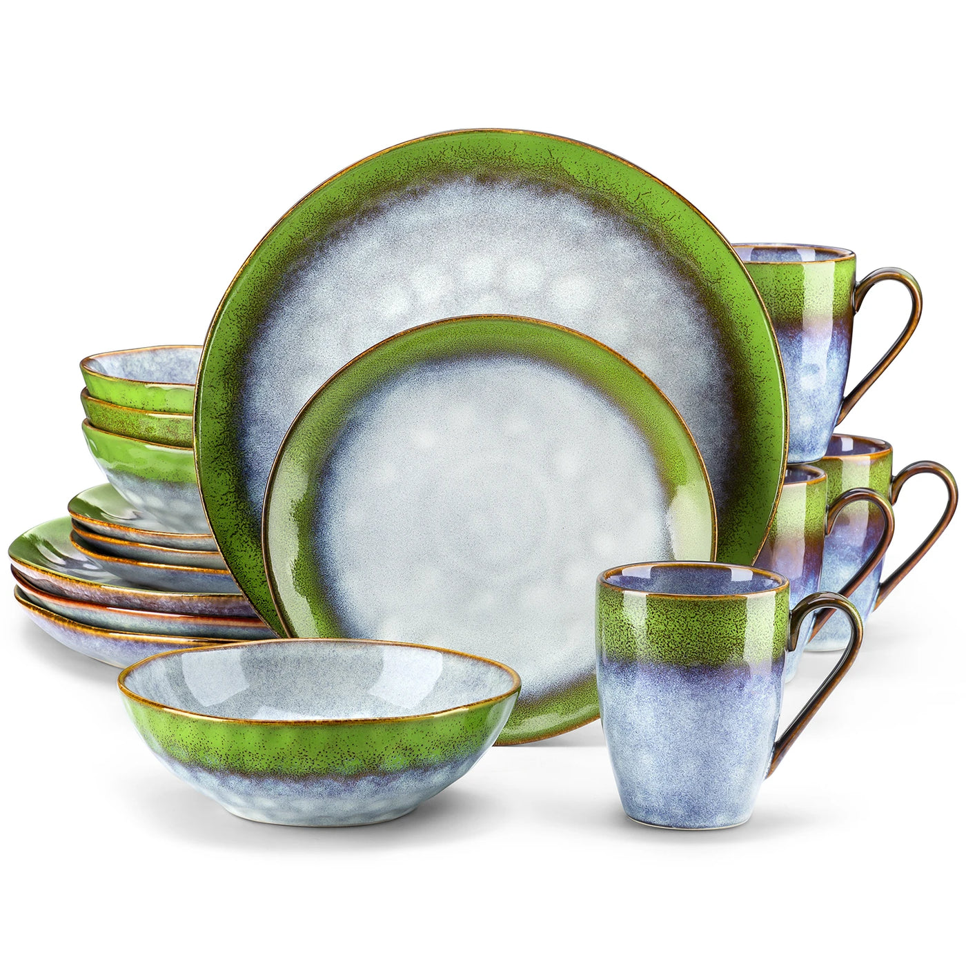 VANCASSO 16/32/48-Piece Starry Dinner Set,Kiln Change Glaze Tableware Dinner Service with Dinner Plate,Dessert Plate,Bowl,Mug