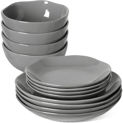 Dinnerware Sets 12 Piece, Serve for 4, Ceramic Plates and Bowls Set (10" Dinner Plates + 8" Salad Dish + 22 oz Bowl) x 4