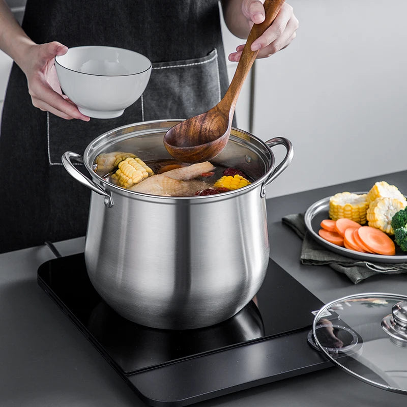 1pc Large Stainless Steel Stock Pot - Ideal for Soups, Stews, and More - Durable, Easy to Clean - Essential Kitchen Gadget