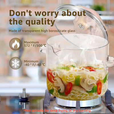 1.6/2.3L Glass Cooking Pot With Lid Glass Saucepan Cereal Bowls Pot for Stove High Borosilicate Clear Cooking Soup Baking Pans