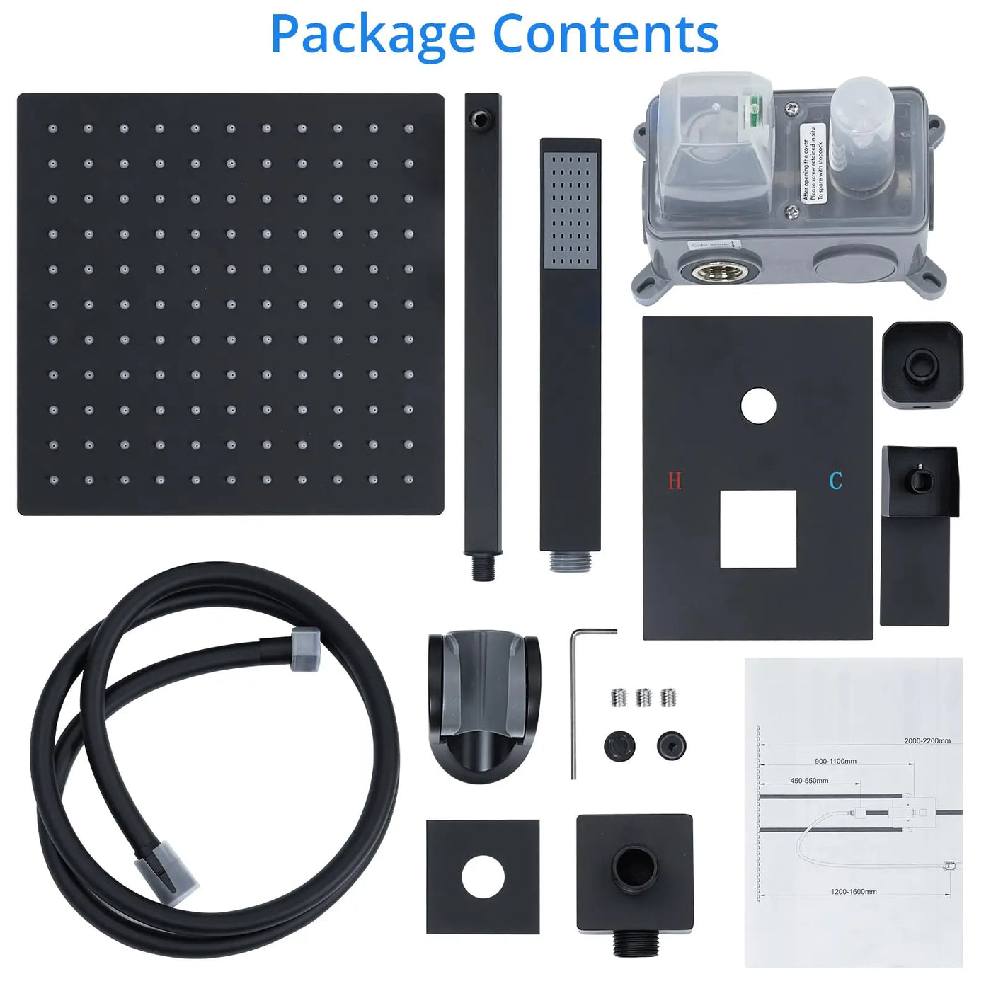 Shower Faucet Set Matte Black Shower System, with 10 inch Shower Head and Handheld Spray Rain, 2 in 1 Wall Mounted