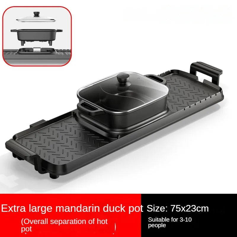 Multi-functional Korean Electric Grill Griddle for Home Use Smokeless Dual-Purpose Roasting and Grilling Hot Pot Barbecue Combo