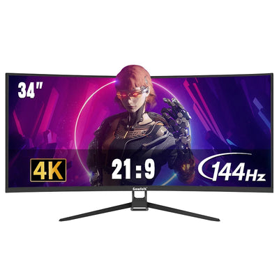 Gawfolk Monitor 34'' 144Hz Bandfish Screen Curved 1500R Gaming Bezel-less Slim 400HDR Nits 100% SRGB Wide Color Gamut FAsT VA Te