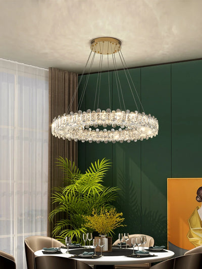 Modern House Villa Dining Living Room Chandelier Luxury Ring Crystal Pendant Lighs Interior Decoration Glossy Lighting Fixtures