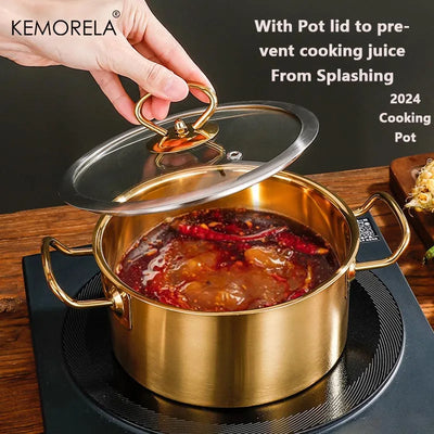 1PCS Stainless Steel Double-Ear Small Hot Pot Thickened 16/18cm Instant Noodle Pot Soup Pot Induction Cooker Gas Stove Universal