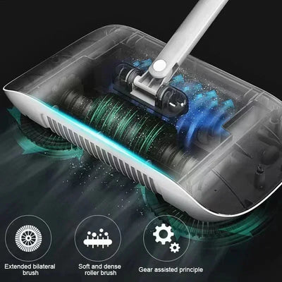 2 in 1 Floor Cleaning Broom Mop Rotatable Sweeper Washing Squeeze Mop Sweeping Machine Handle Broom Cleaning Tool Home Accessory