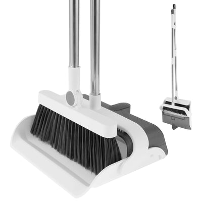 Squeegee Broom and Dustpan Cleaning Tool Set Foldabl Comb Teeth 180° Rotation Combo Upright Standing Portable Floor Pet Hair