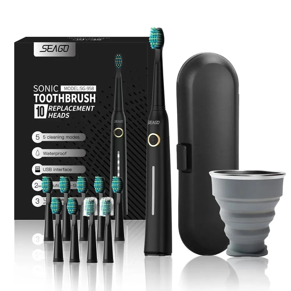 Seago Sonic Electric Toothbrush Tooth brush USB Rechargeable adult Waterproof Ultrasonic automatic 5 Mode with Travel case