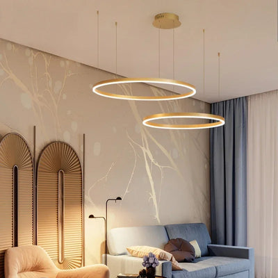 2023 Modern Led Chandelier Home Lighting Brushed Rings Chandelier Lighting Hanging Lamp Gold&Coffee color Ceiling Mounted