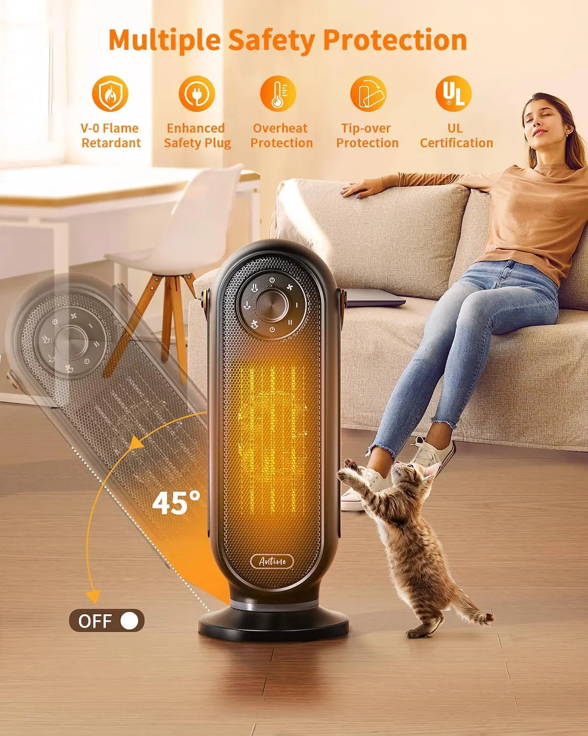 Space Heaters for Indoor Use, 16 Inch Portable Electric Heater for Office, 1500W Fast Heating Space Heater with Thermostat