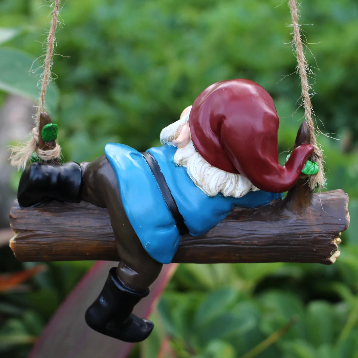 1pc Cute Garden Dwarf Decorations For Yard Hanging Statues, Smile Gnome In Swing Branch Hammock,Resin Tree Ornaments Figurines F