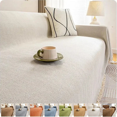 1PC Cream Wind Solid Color Sand Hair Towel Full Cover Cloth Sofa Cushion Cover Nordic Sofa Blanket Four Seasons Universal