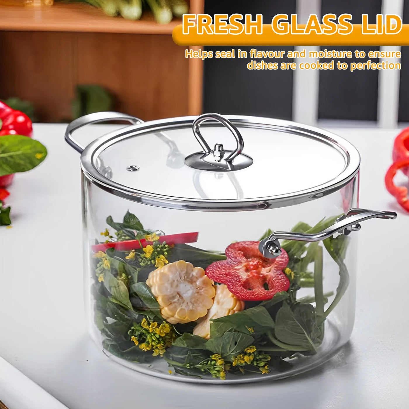 2.5/3.5L Glass Saucepan Clear Cooking Pot Soup Pots Heat Resistant Simmer Pot Dual Handles Glass Cookware Kitchen Cooking Tools