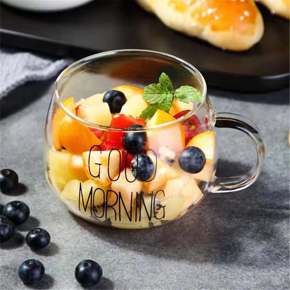 1Pcs Transparent Creative Glass Coffee Tea Mug Letter Printed Milk Coffee Glass Gifts Breakfast Drinks Dessert Cup for Gifts