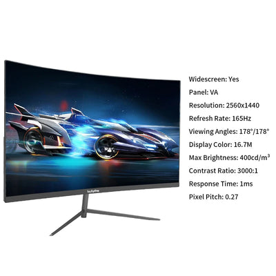 27 Inch 2K 165Hz Curved Gaming Monitor with Speakers, 1ms Response Time, Wide Viewing Angle, VESA Mountable, Support HDMI and DP