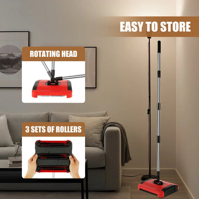 Carpet Floor Lazy Sweeper Manual Carpet Sweeper Cleaner Non-Electric Carpet Broom Sweeper Hand Push Automatic Broom for Home