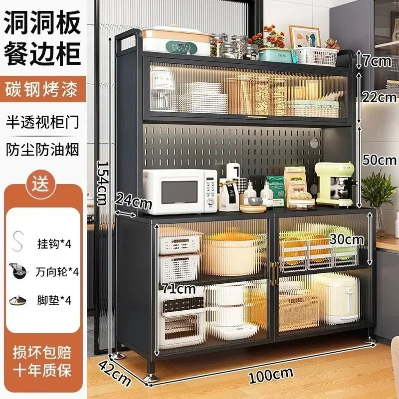 Modern Kitchen Cabinet Hutch Movable Full Door Glass Cabinet Storage Display Cupboards Muebles Cocina Multifunctional Furniture