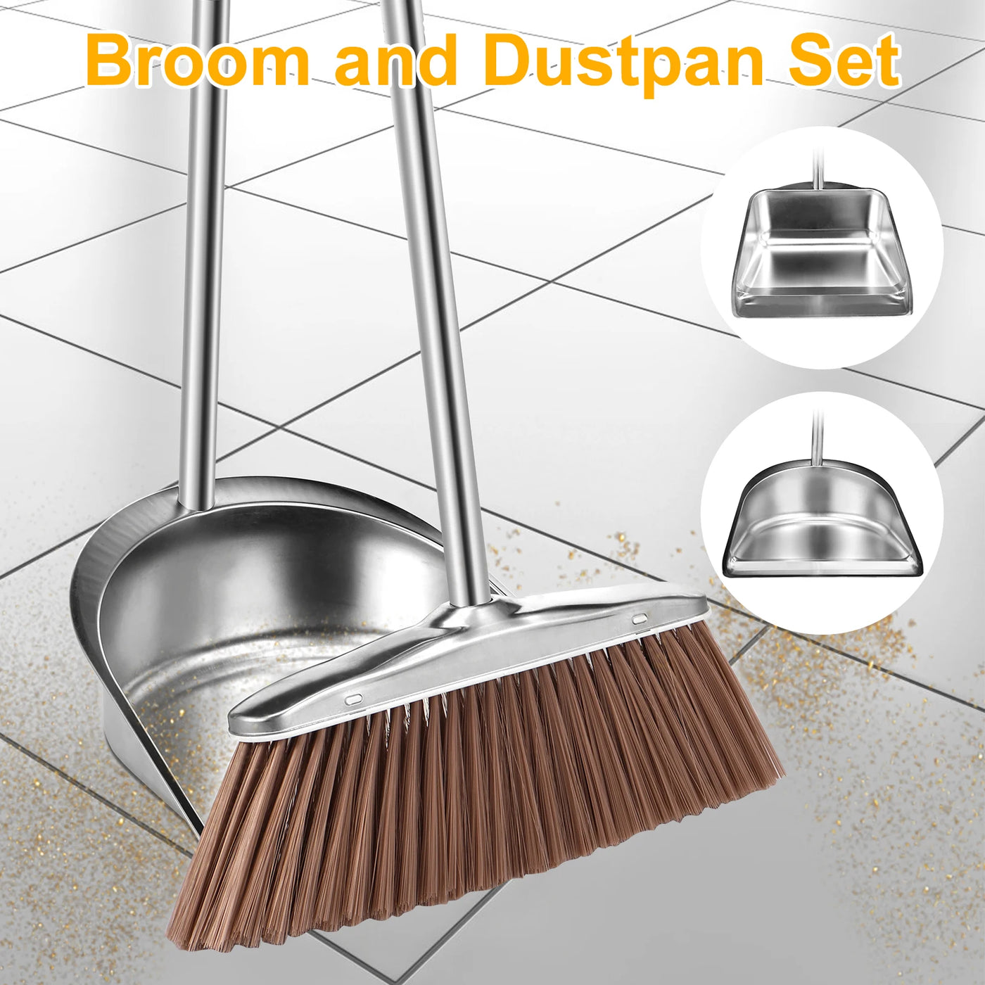 Dustpan Broom Set Household Broom Wiper Hair Sweeper Does Not Stick To Hair Stainless Steel Dustpan Home Garbage Cleaning Tools