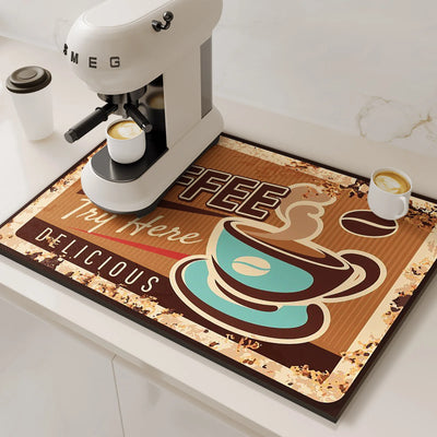 Retro Coffee Maker Mat Kitchen Drain Pad Non-slip Dish Drying Mats Quick Dry Tableware Faucet Placemat Dinnerware Washable