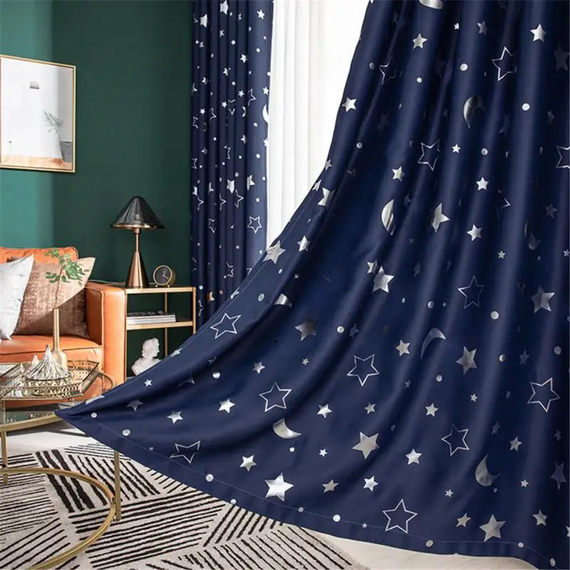 Blackout Divider Curtains Light Blocking Curtain Star Moon Full Cloth Heat Insulation Noise Blocking Drapes For Sleeping Bedroom