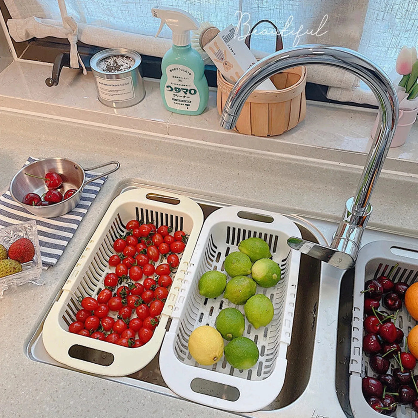 Drain basket bowl rack Kitchen fruit basin storage rack sink retractable sink storage rack