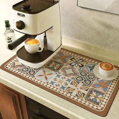 Super Absorbent Coffee Machine Drying Mat Soft Diatom Mud Draining Pad Non-Slip Dish Drying Mat For Kitchen Countertop