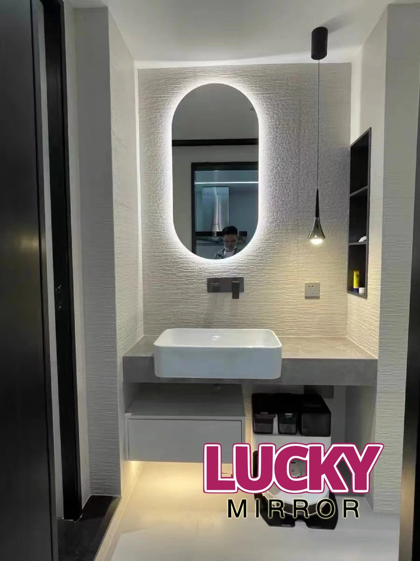 Vertical Wall Mounted Lighted Mirror Touch Screen Anti-Fog Bathroom Illuminated LED Mirror