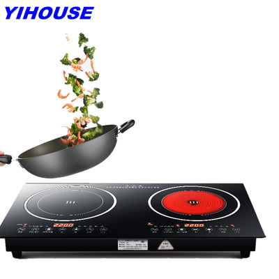 Portable Electric Double Stove 2200W Induction Cooker Double Burner Hot Plate Cooktop