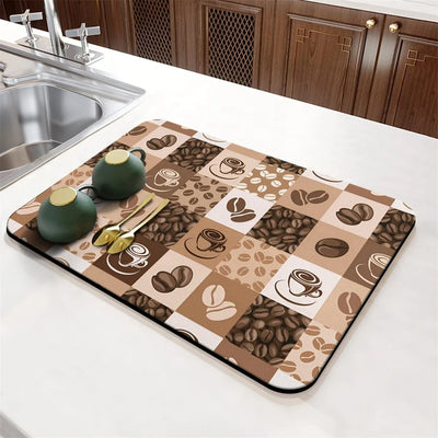 Coffee Cup Drying Mat Cartoon Black Non-slip Absorbent Mat Diatoms Tableware Kitchen Counter Drain Mat Coffee Bar Drain Mat