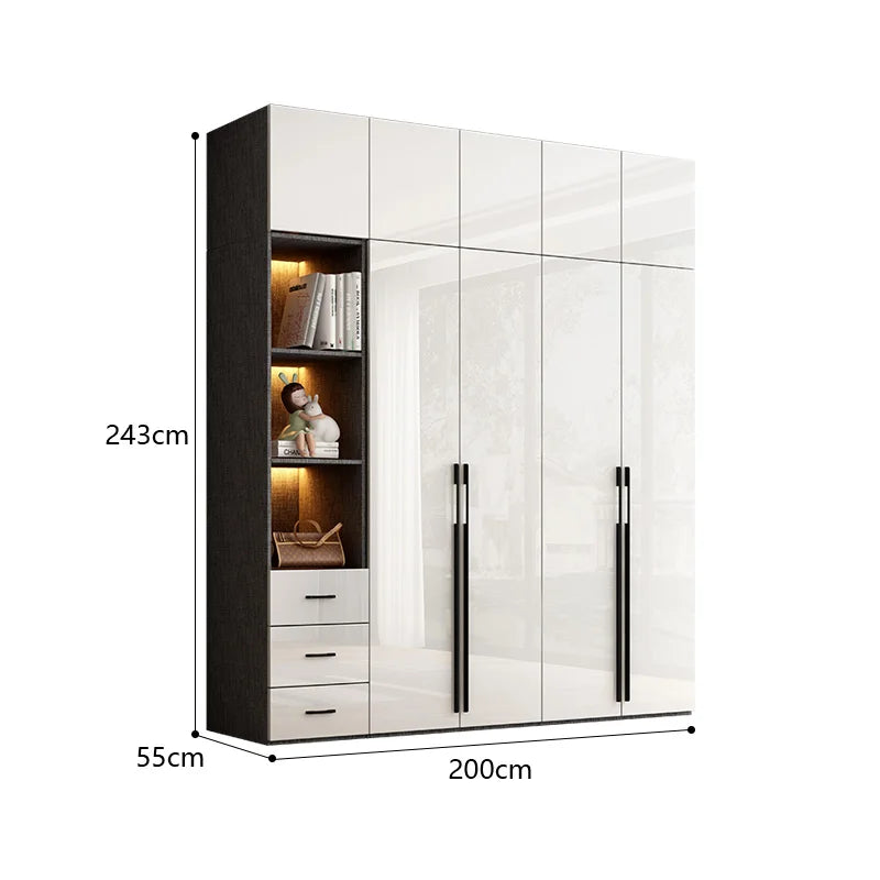 Modern minimalist light luxury high-gloss wardrobe bedroom swing door Nordic large wardrobe locker glass door  closet