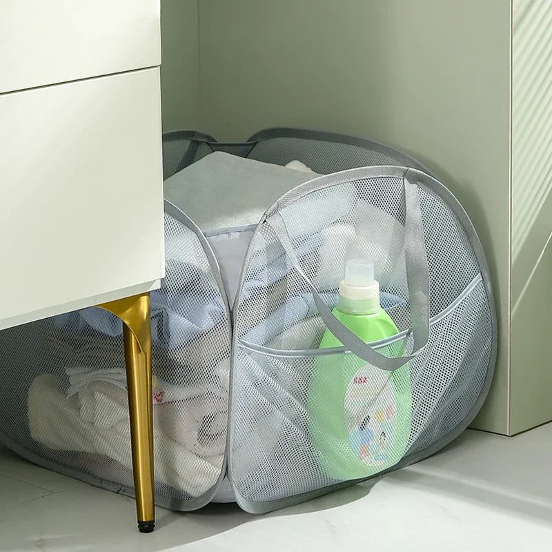 90L Collapsible Laundry Basket Foldable Pop Up Laundry Hamper with Reinforced Carry Handles for Laundry Bathroom Dorm or Travel