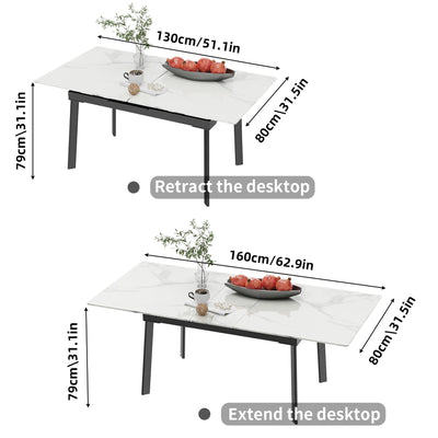 Kitchen Extendable Dining Table Stretchable 130-160cm High Gloss Marble Steel Legs Leaf Table for 4-8 People