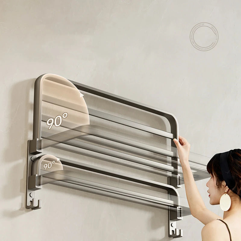 Gun Gray Towel Rack, Foldable Towel Rack, Non Perforated Bathroom, Bathroom Storage Rack, Wall Mounted Bathroom Pendant