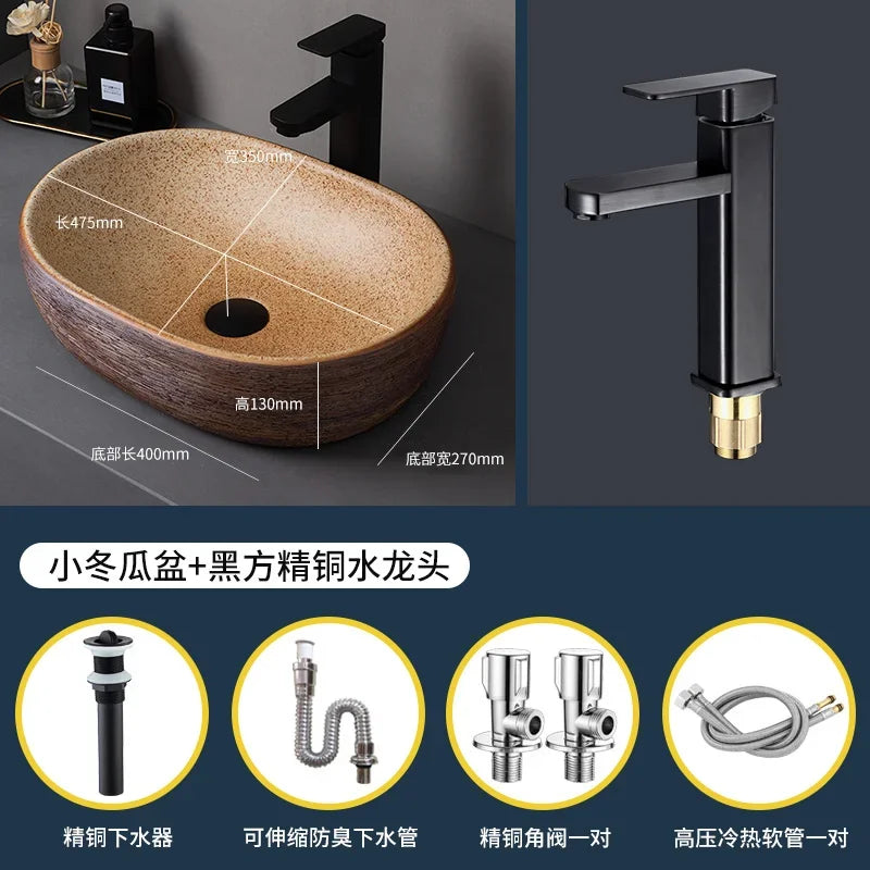 Medieval style platform basin ceramic art bathroom washing creative washbasin household washsink single