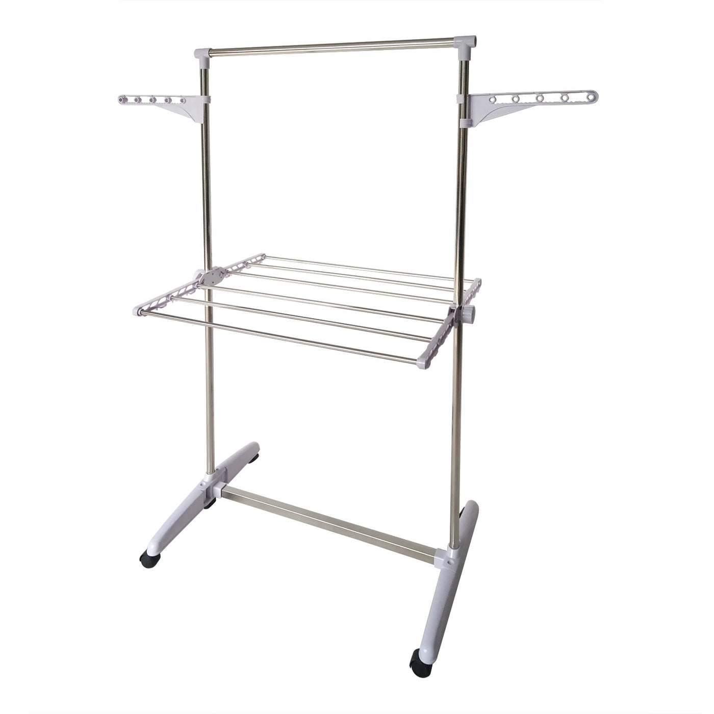 1Tier Racks Floor Drying Racks indoor&outdoor Stainless Folding Rails Adjustable Telescopic Rolling Clothing Garment Rack